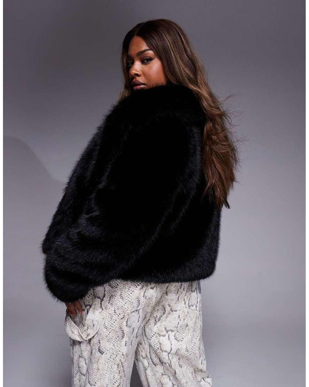 Forever New Black Faux Fur Coat