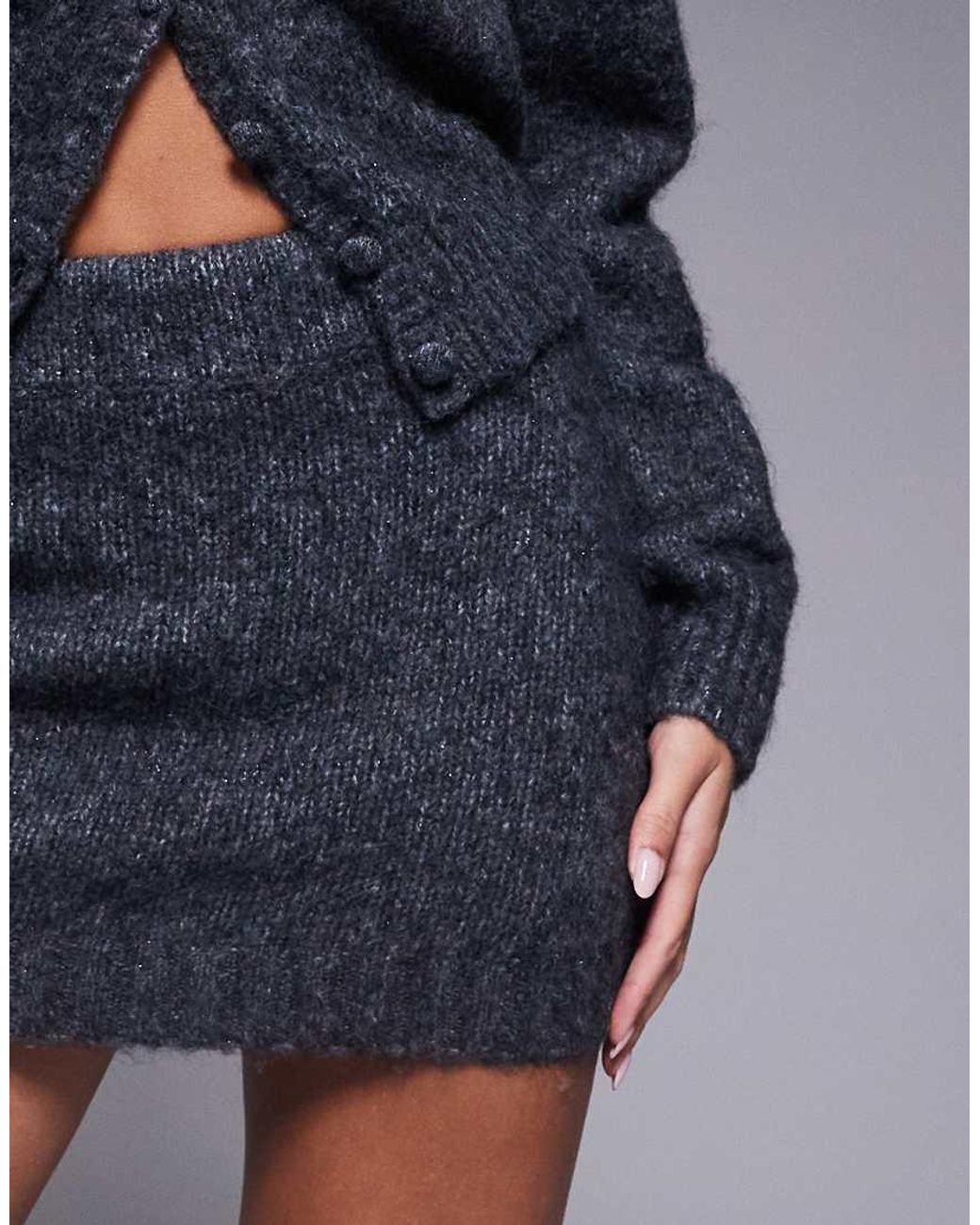 Wanderdoll Blue Misty Wool Blend Sparkly Knit Mini Skirt