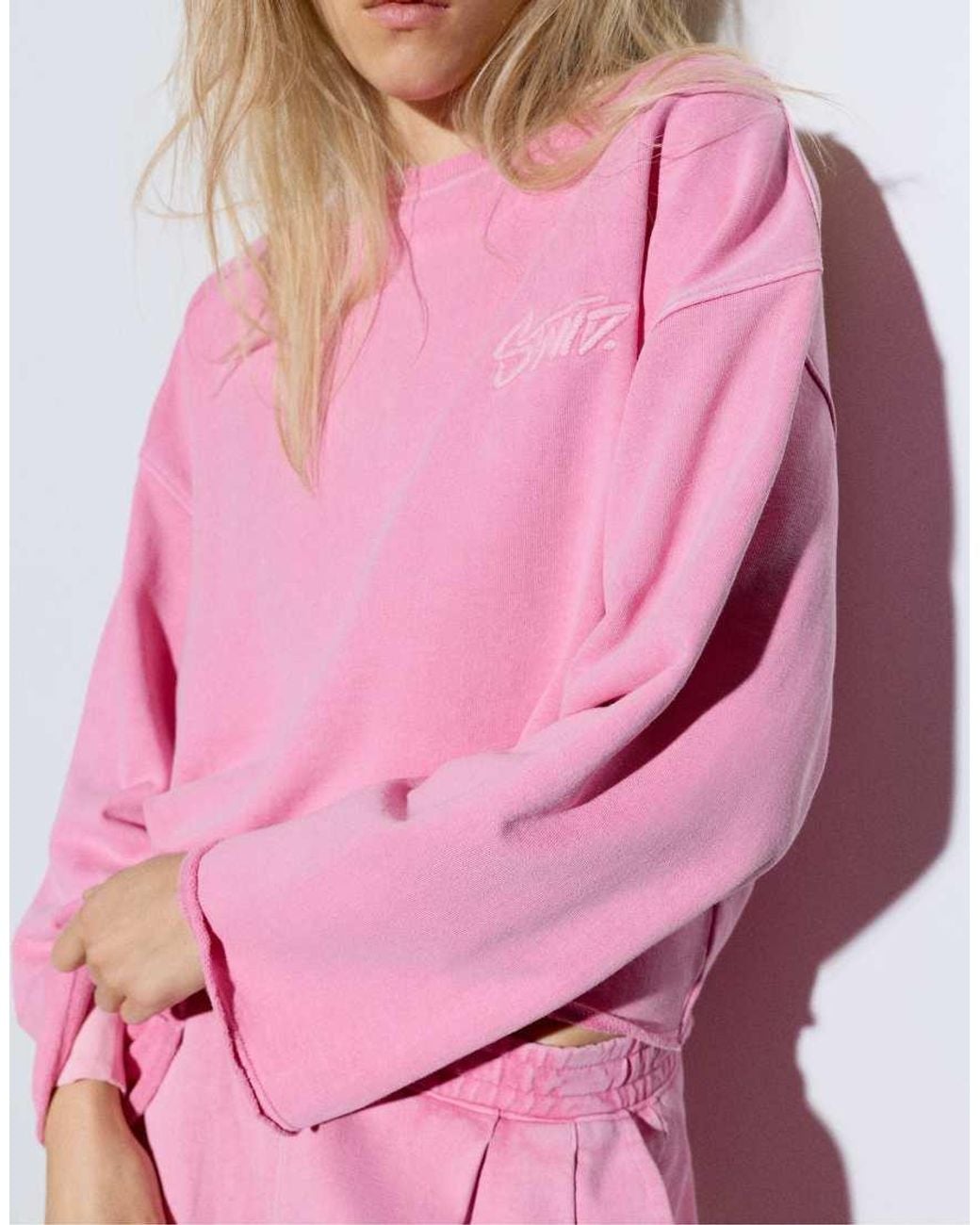 Pull&Bear Pink Stwd Round Neck Sweatshirt