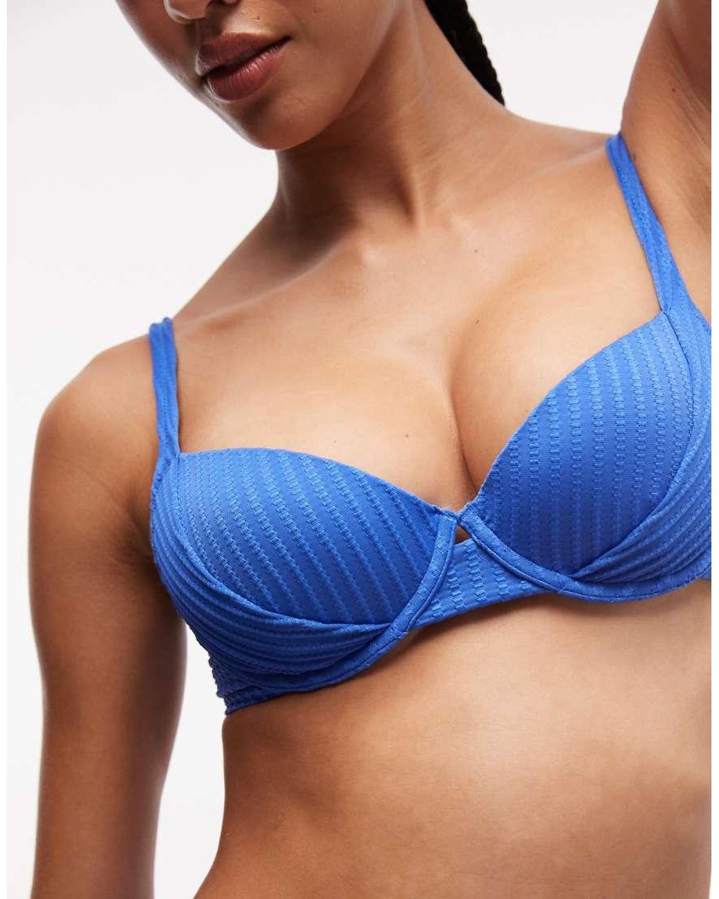 ASOS Blue Rory Sintra Spliced Rib Push Up Padded Underwire Bikini Top