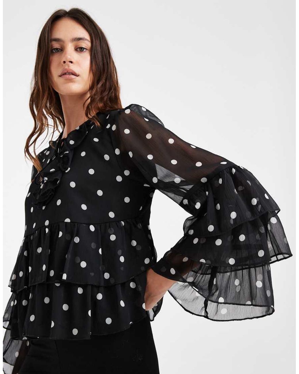 ONLY Black Sheer Blouse With Ruffles Details