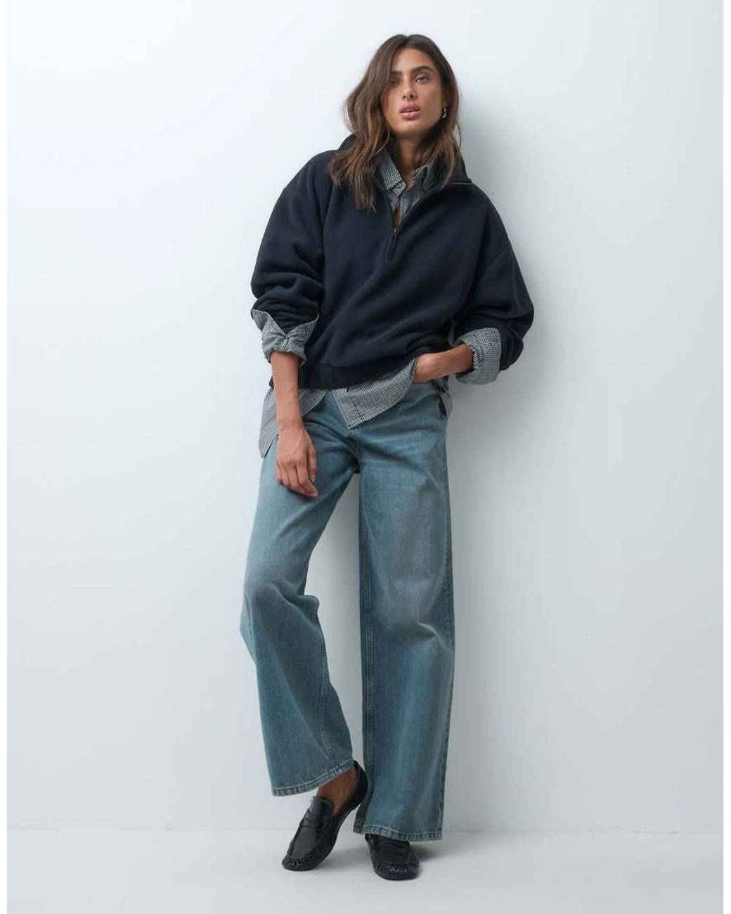 ASOS Blue Funnel Neck Half Zip Pull Over Polar Fleece Sweatshirt