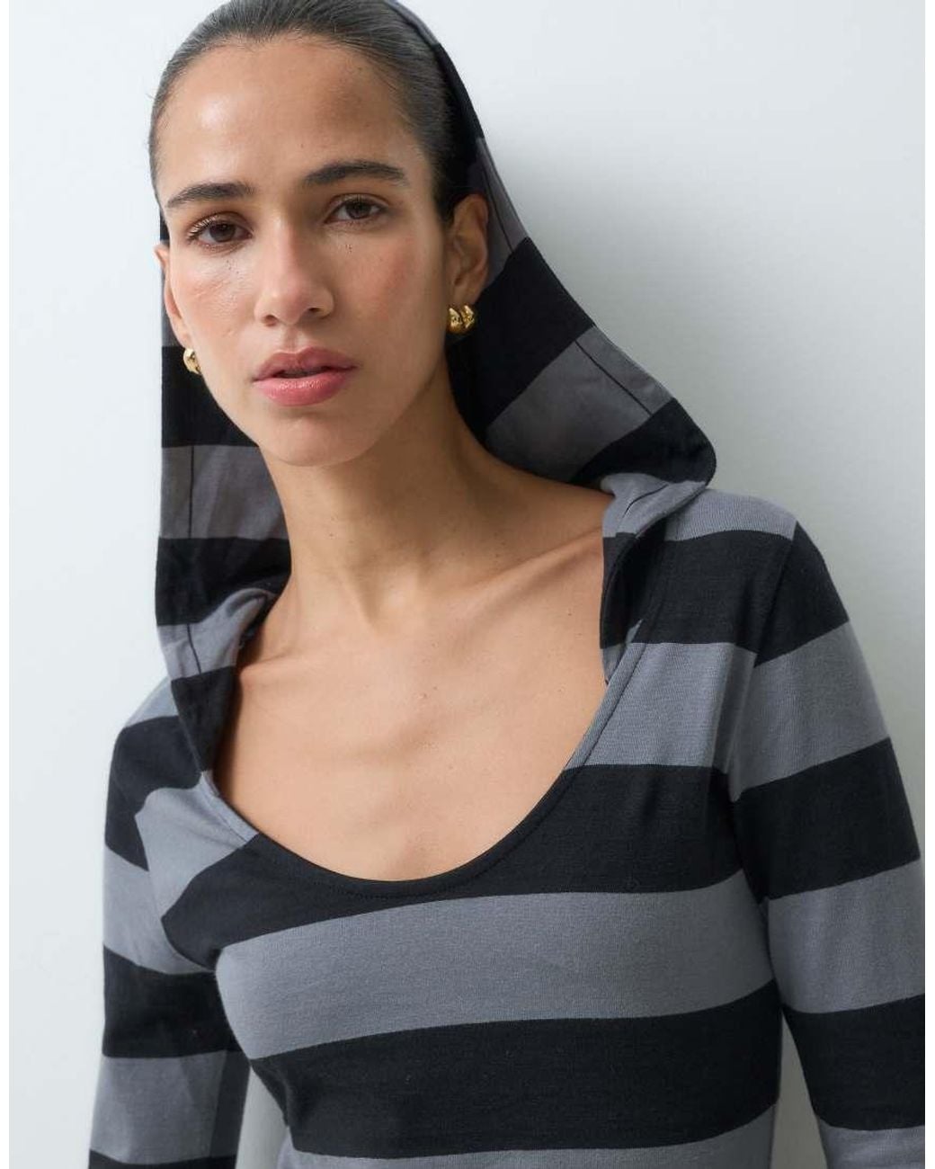 The Ragged Priest Blue Mini Hooded Stripe Jersey Dress With Belt