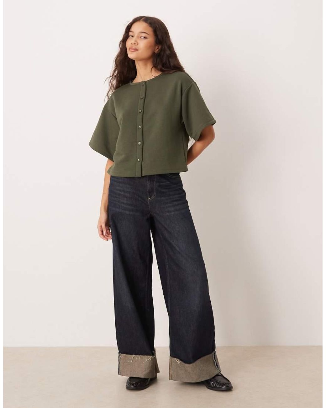 ASOS Green Boxy Button Through Sweat Top