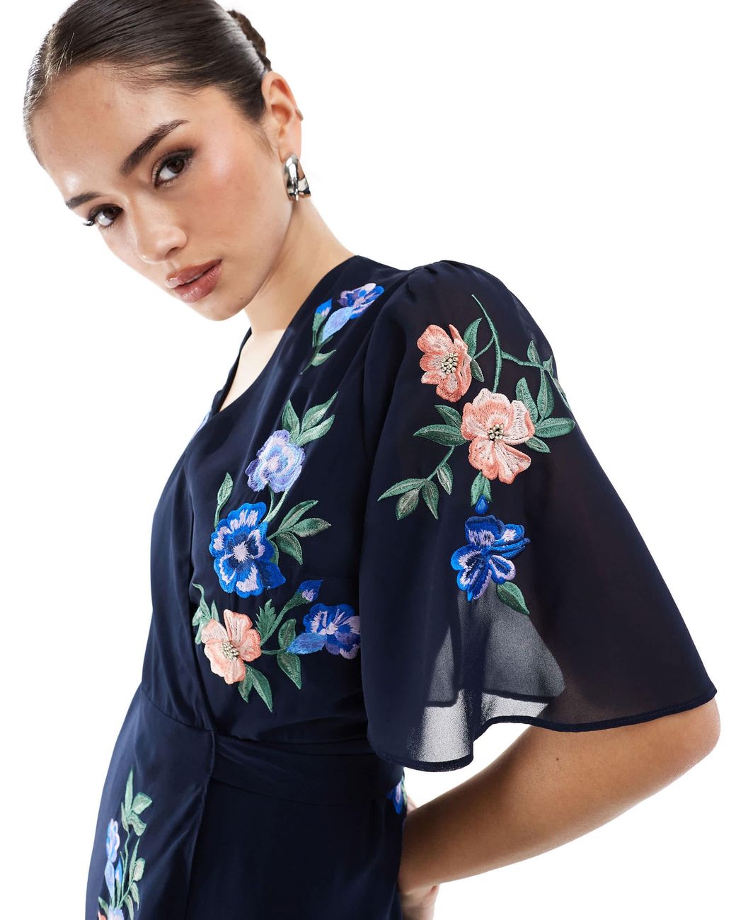 green emerald velvet dress Hope & Ivy Inaya Embellished Koi Fish Dress, Navy