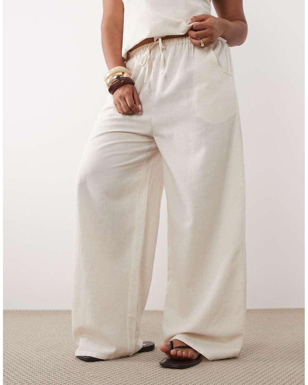 Esmee Curve White Tie Front Beach Trouser