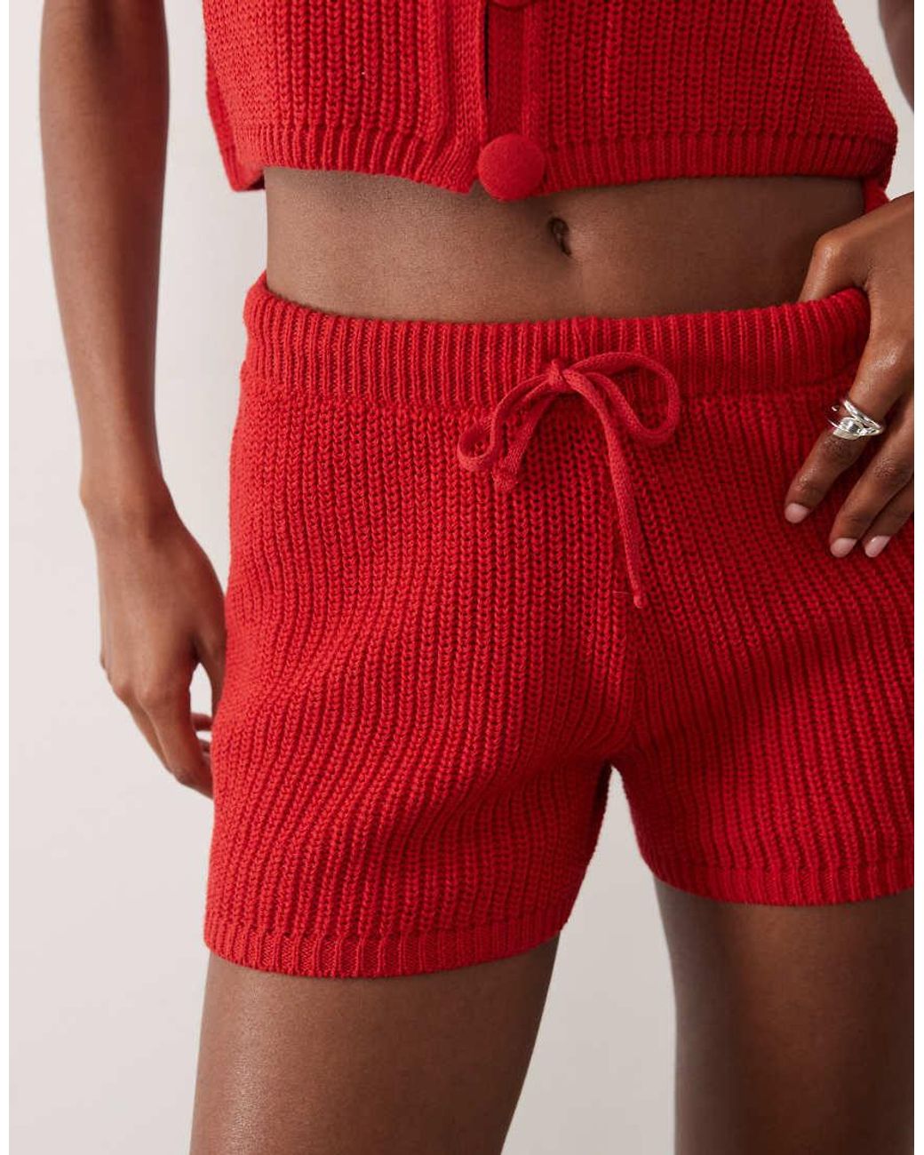 ASOS Red Knitted Cotton Blend Shorts Co-Ord