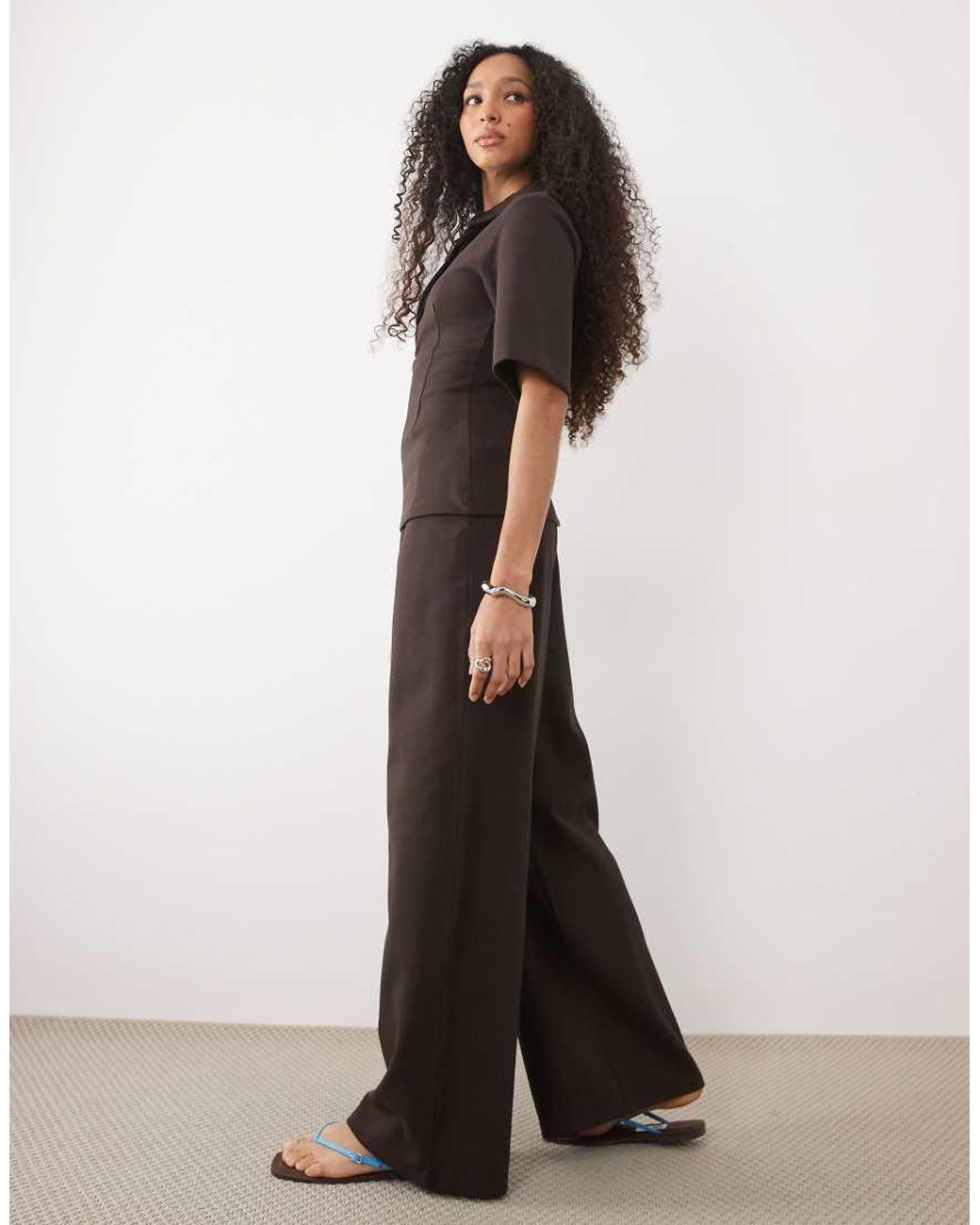ASOS Brown Interlock Wide Leg Pants