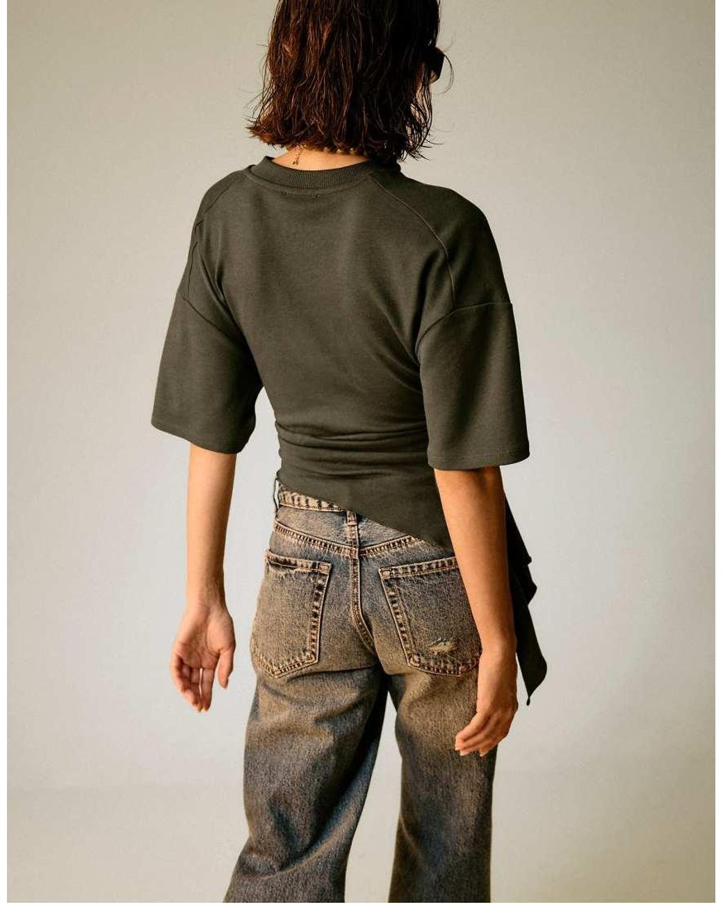 Stradivarius Green Asymmetric Short Sleeve T-shirt