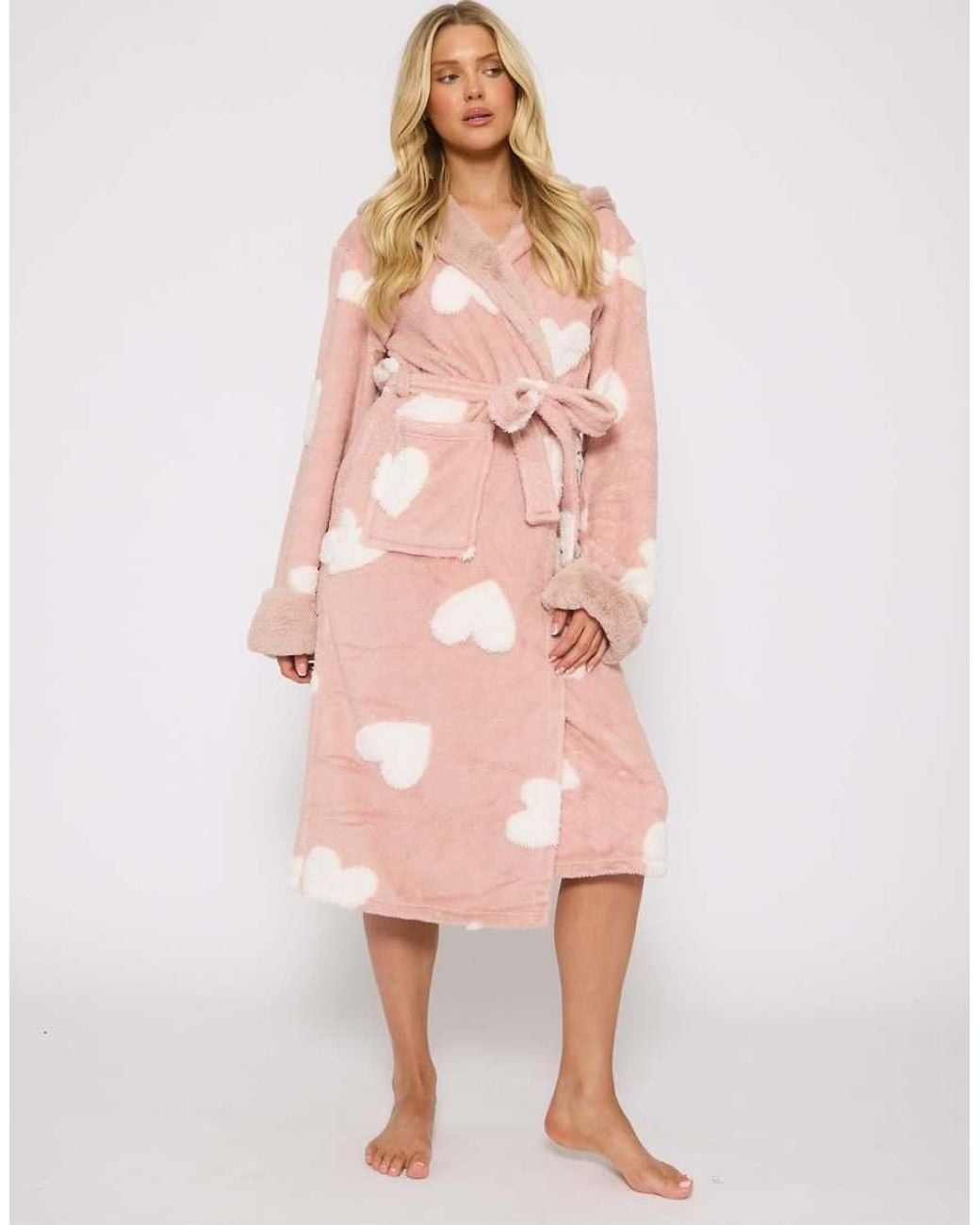 Loungeable Pink Jaquard Heart Hooded Robe