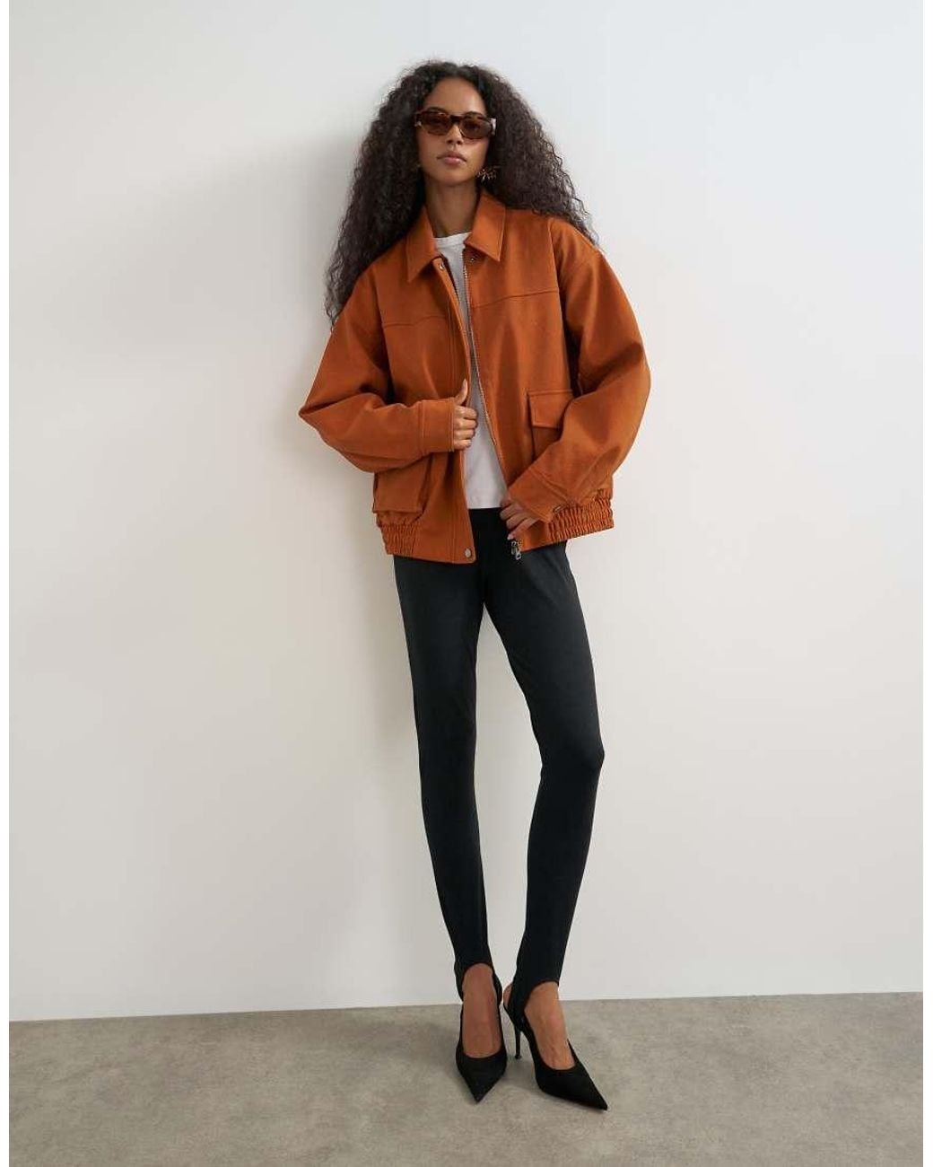 TOPSHOP Brown Faux Leather Oversized Bomber Jacket