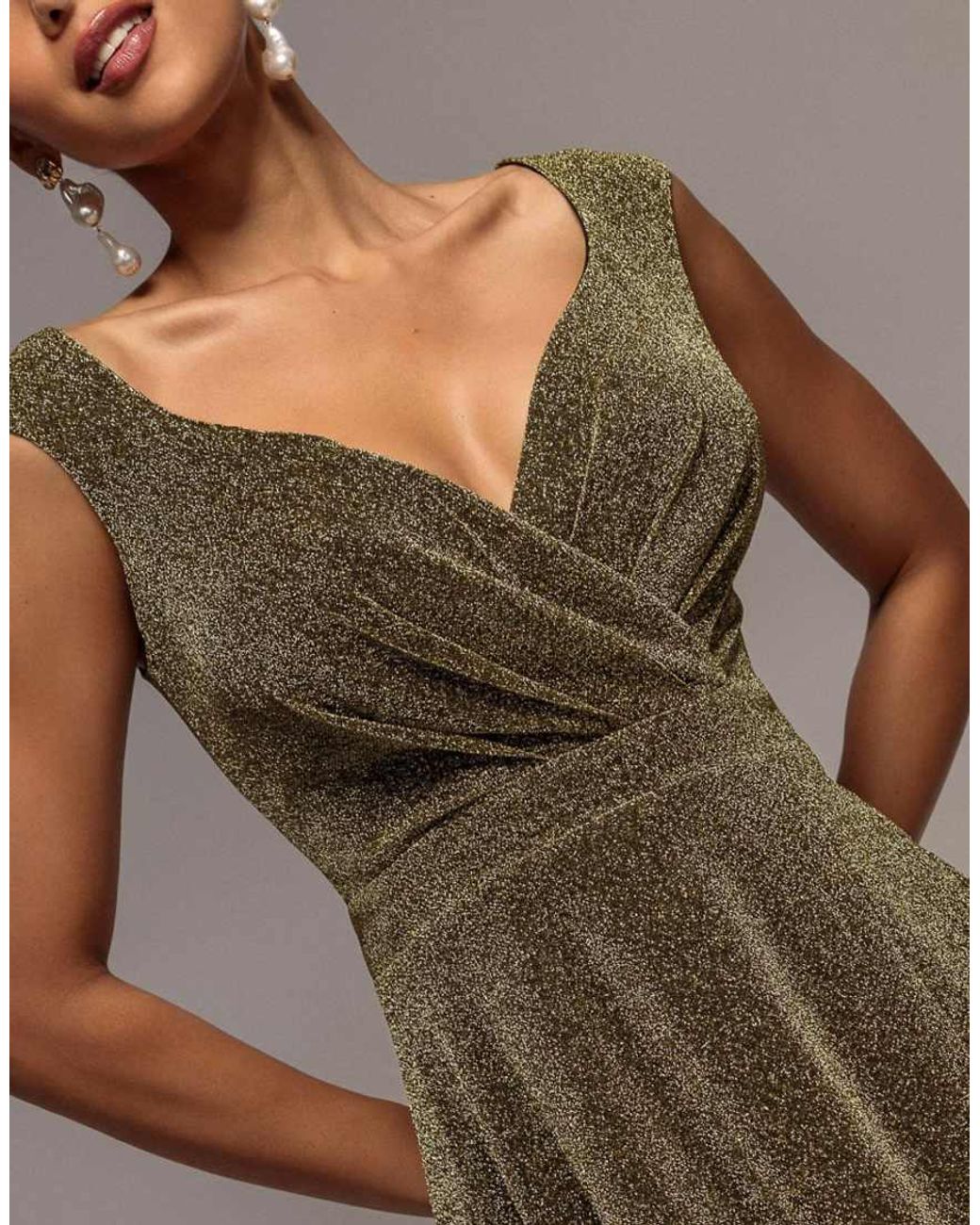 Goddiva Brown Crossover Lurex Glitter Maxi Dress