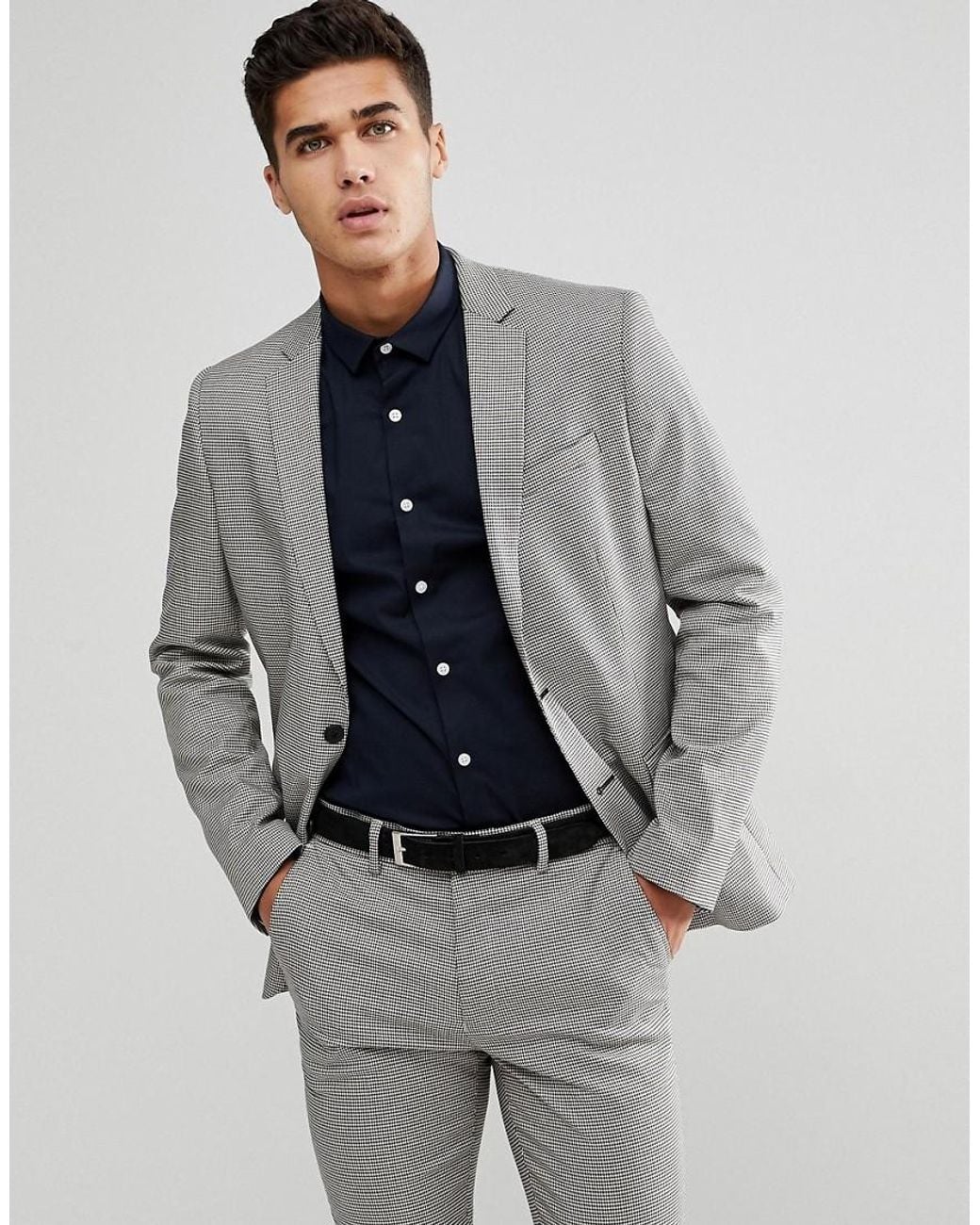 Veste De Costume En Pied De Poule Gris