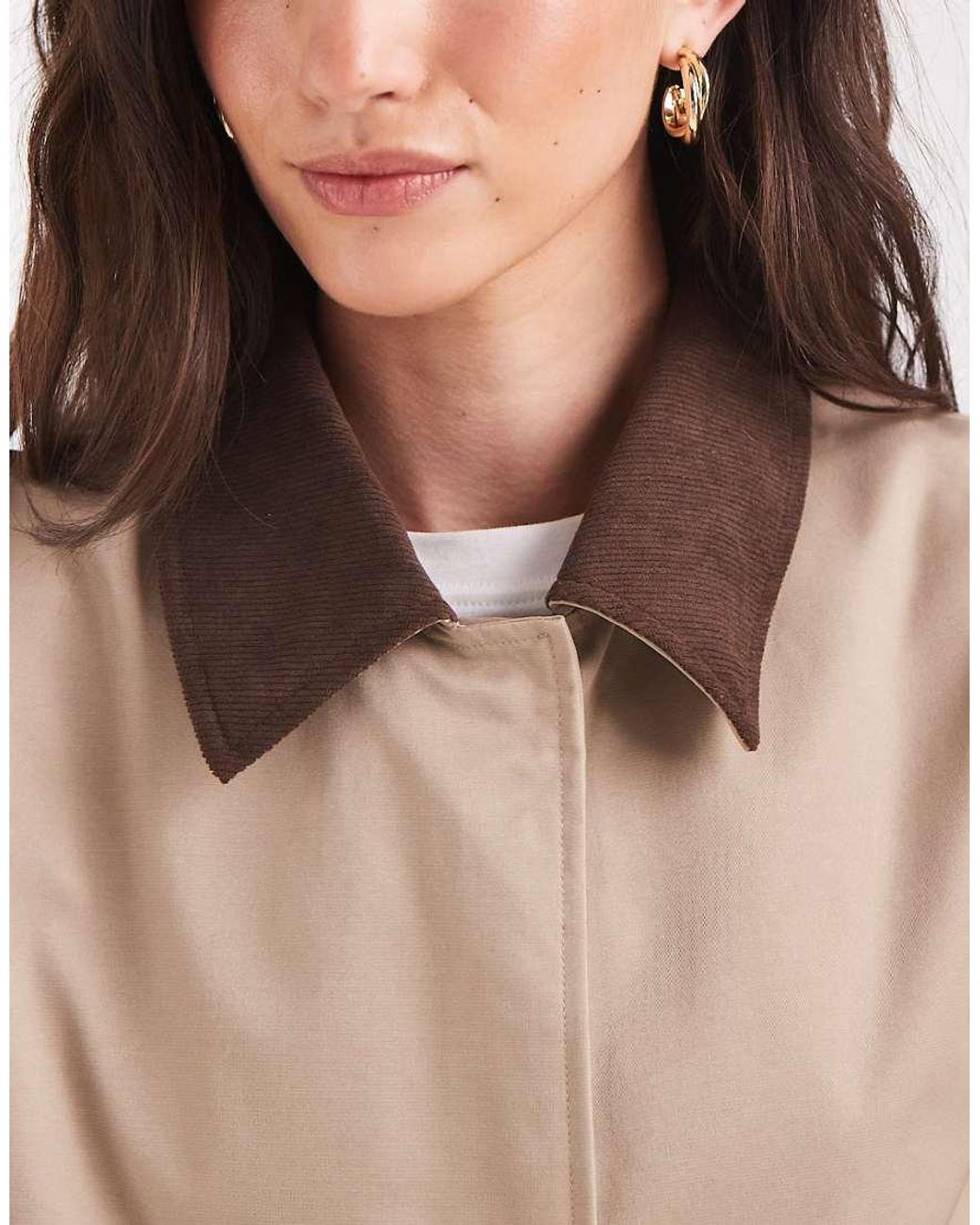 Pieces Natural Short Trench Coat With Cord Collar Detail