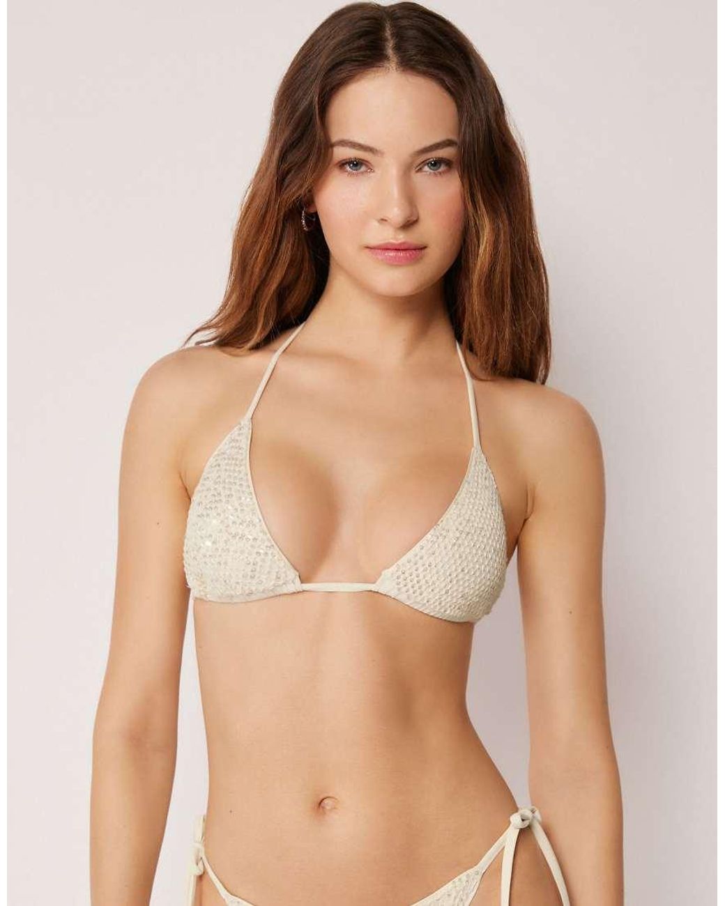 Calzedonia Natural Triangle Bikini Top Sequin Net
