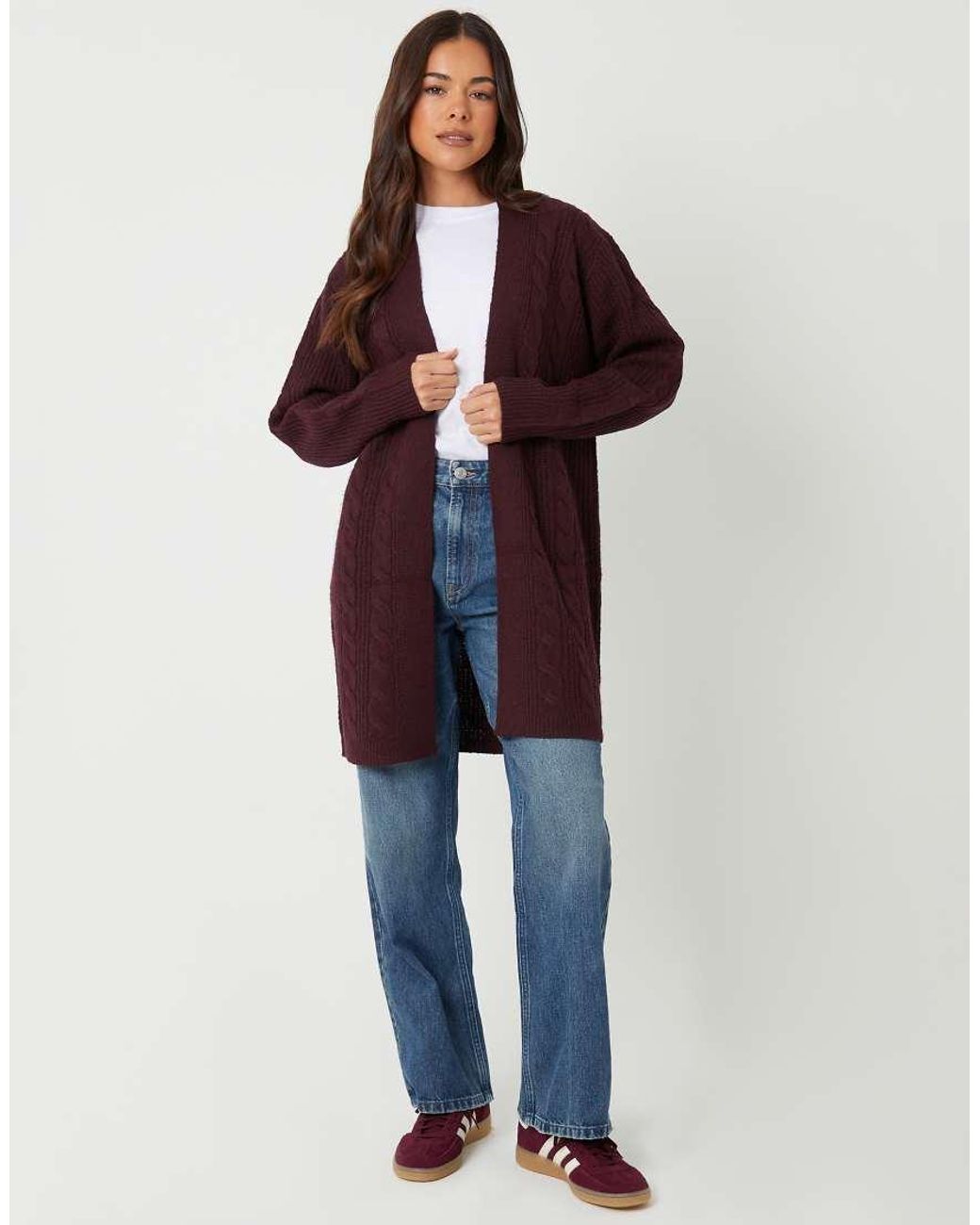Threadbare Purple Cable Knit Cardigan