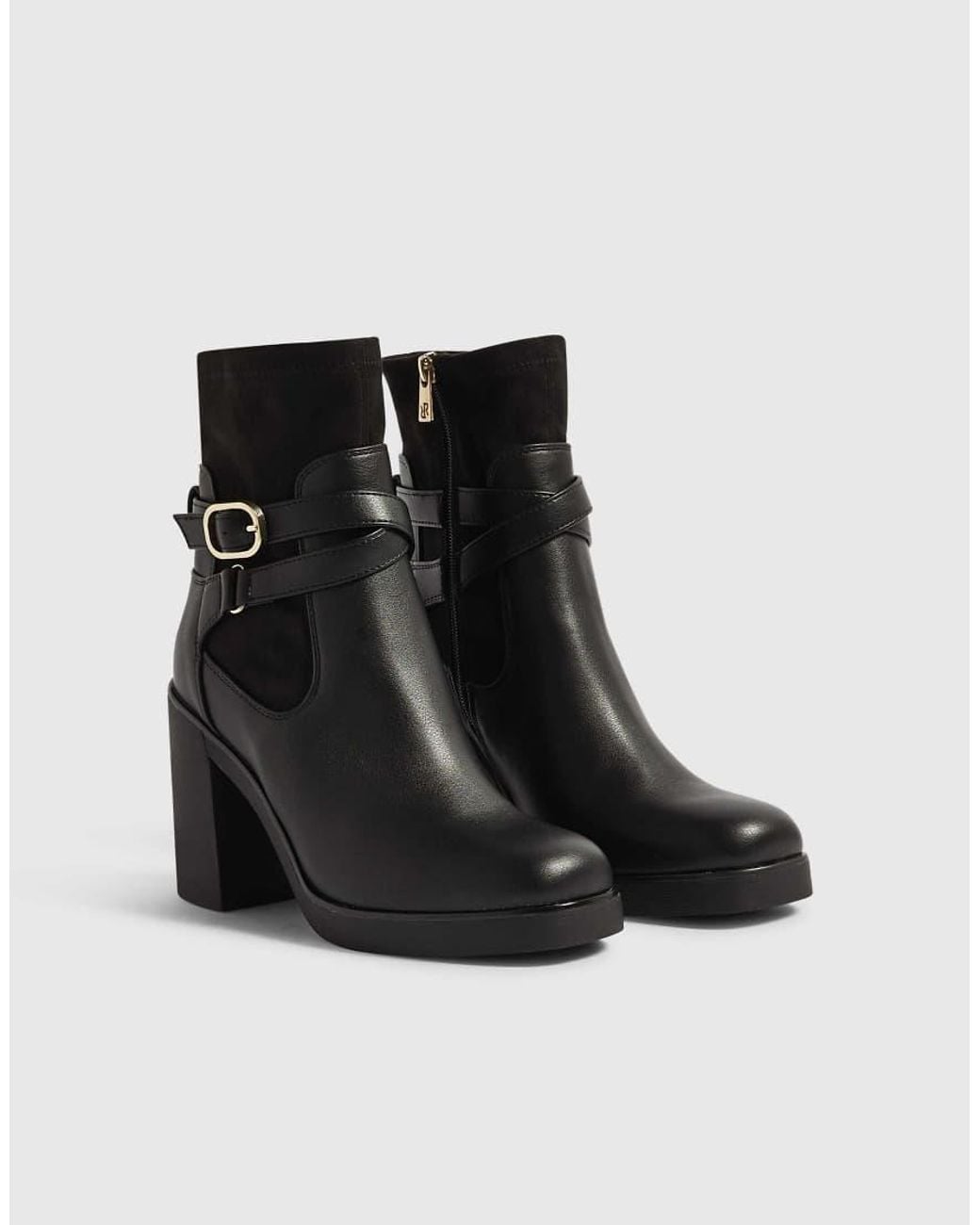 River Island Black Faux Leather Chunky Buckle Ankle Boots