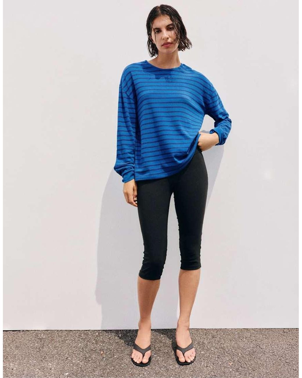 Pull&Bear Blue Oversize Long Sleeve Striped T-Shirt