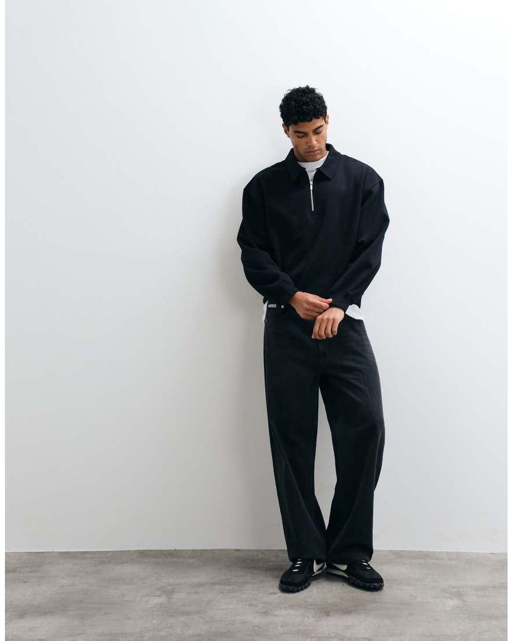 ASOS Blue Oversized Boxy Polo With Quarter Zip for men