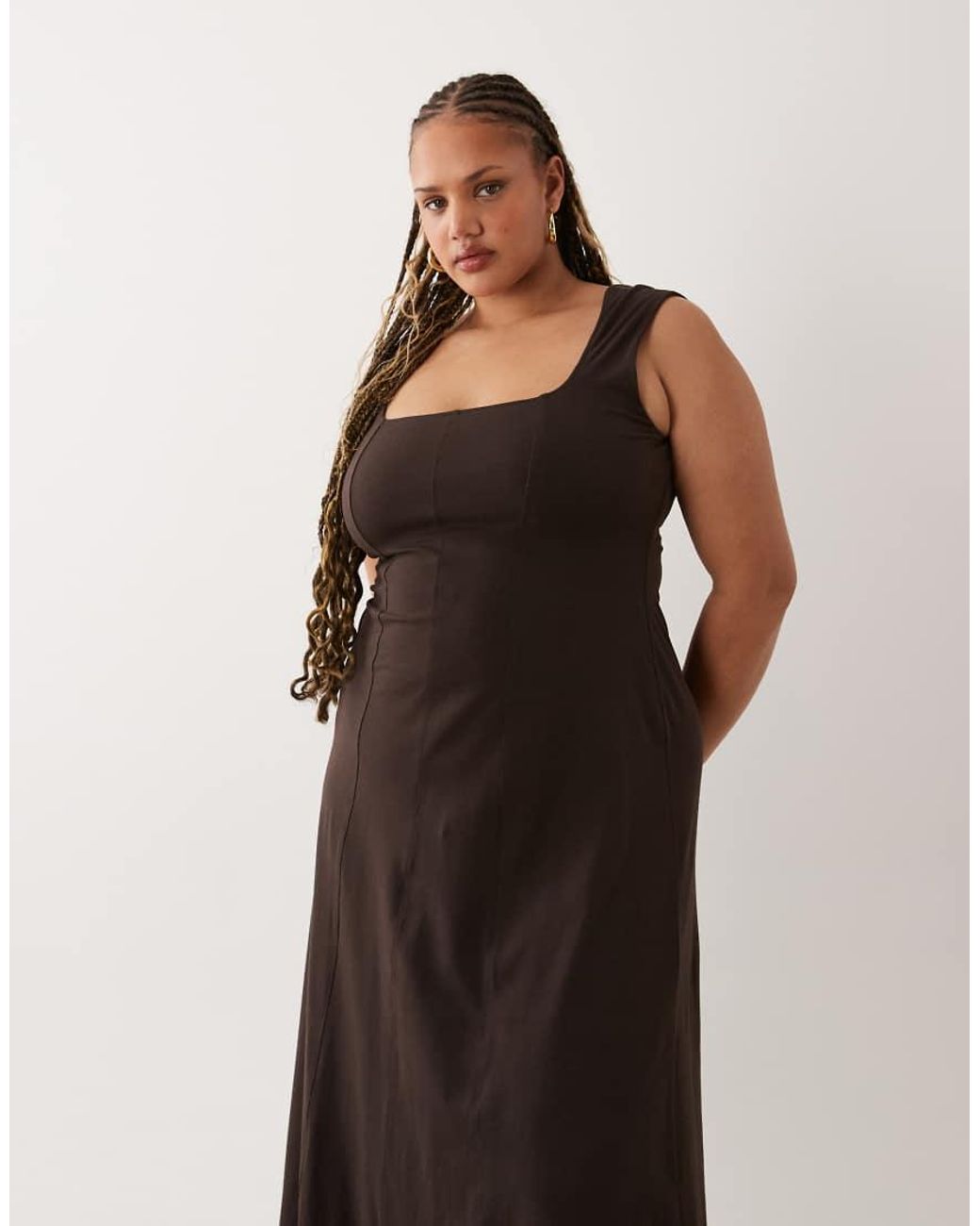 ASOS Black Asos Design Curve Square Neck Seam Detail Midi Dress