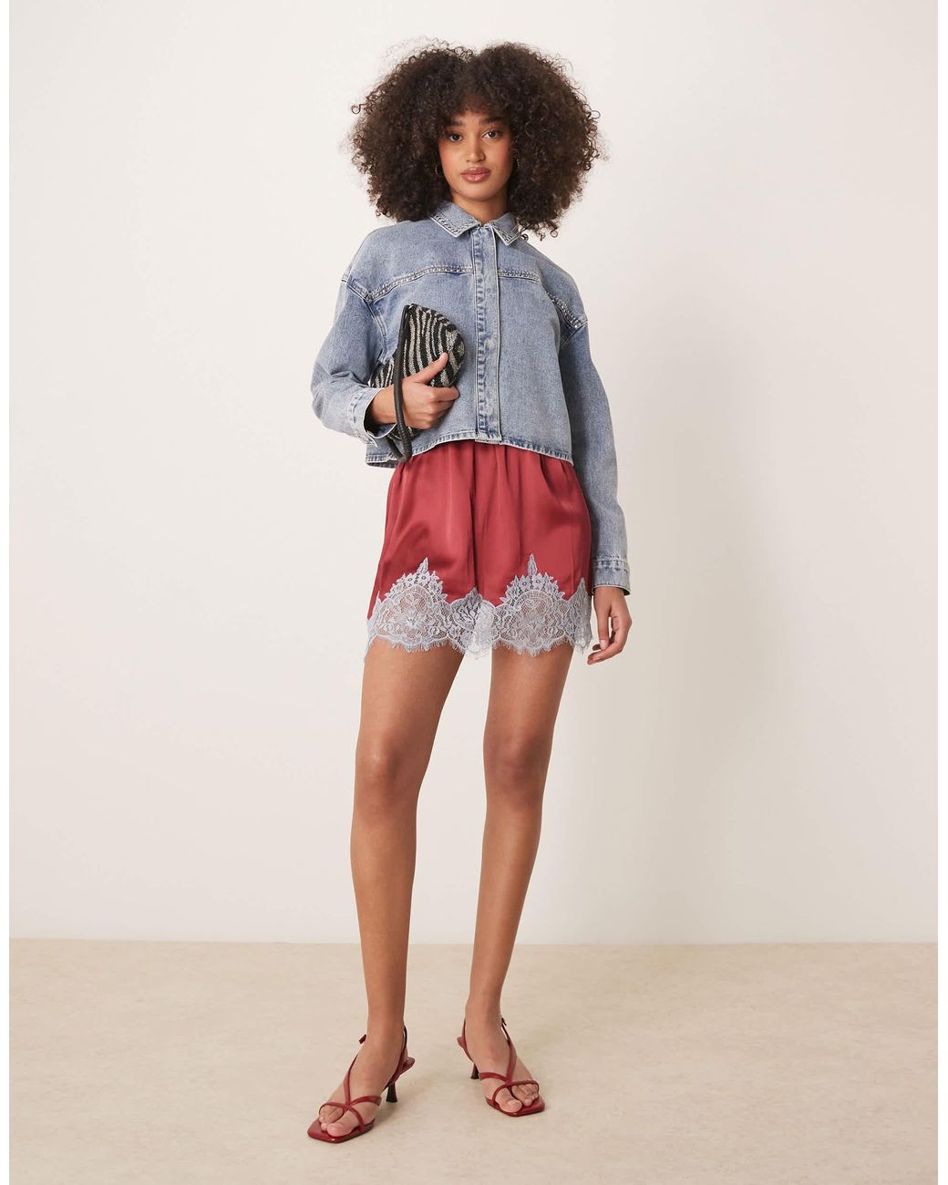 Jdy Blue Lightweight Cropped Denim Jacket With Studs