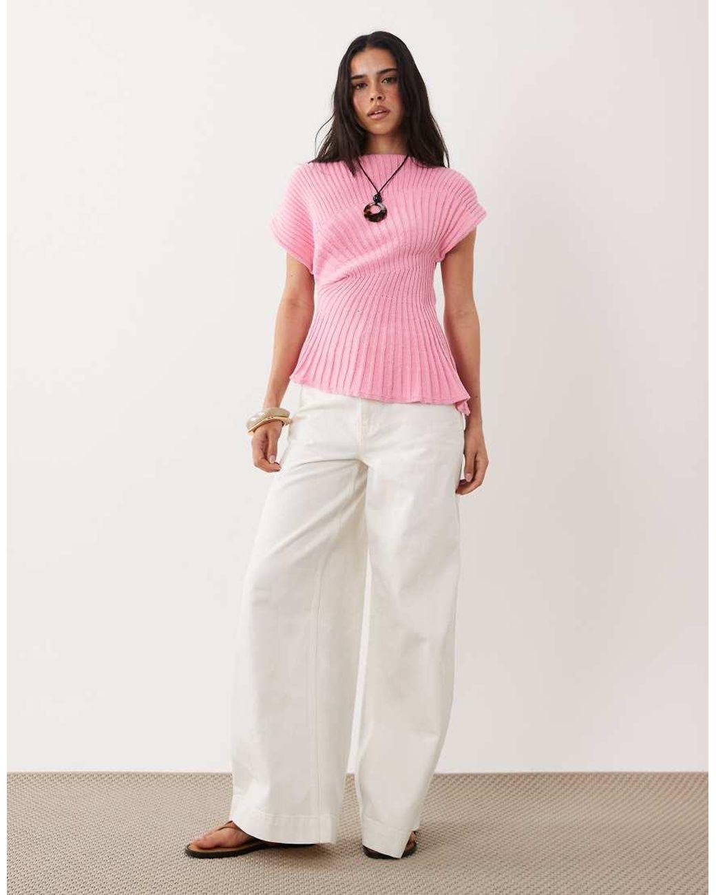 ASOS Pink Knitted Cinched Pleated Top