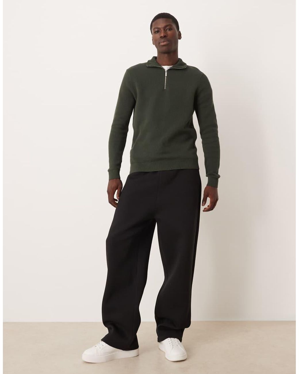 SELECTED Gray 100% Cotton Knitted Half Zip for men