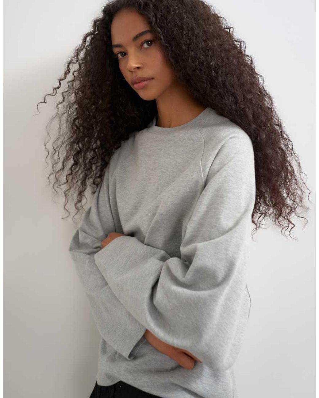 TOPSHOP White Curve Hem Raglan Sleeve Skater T-shirt