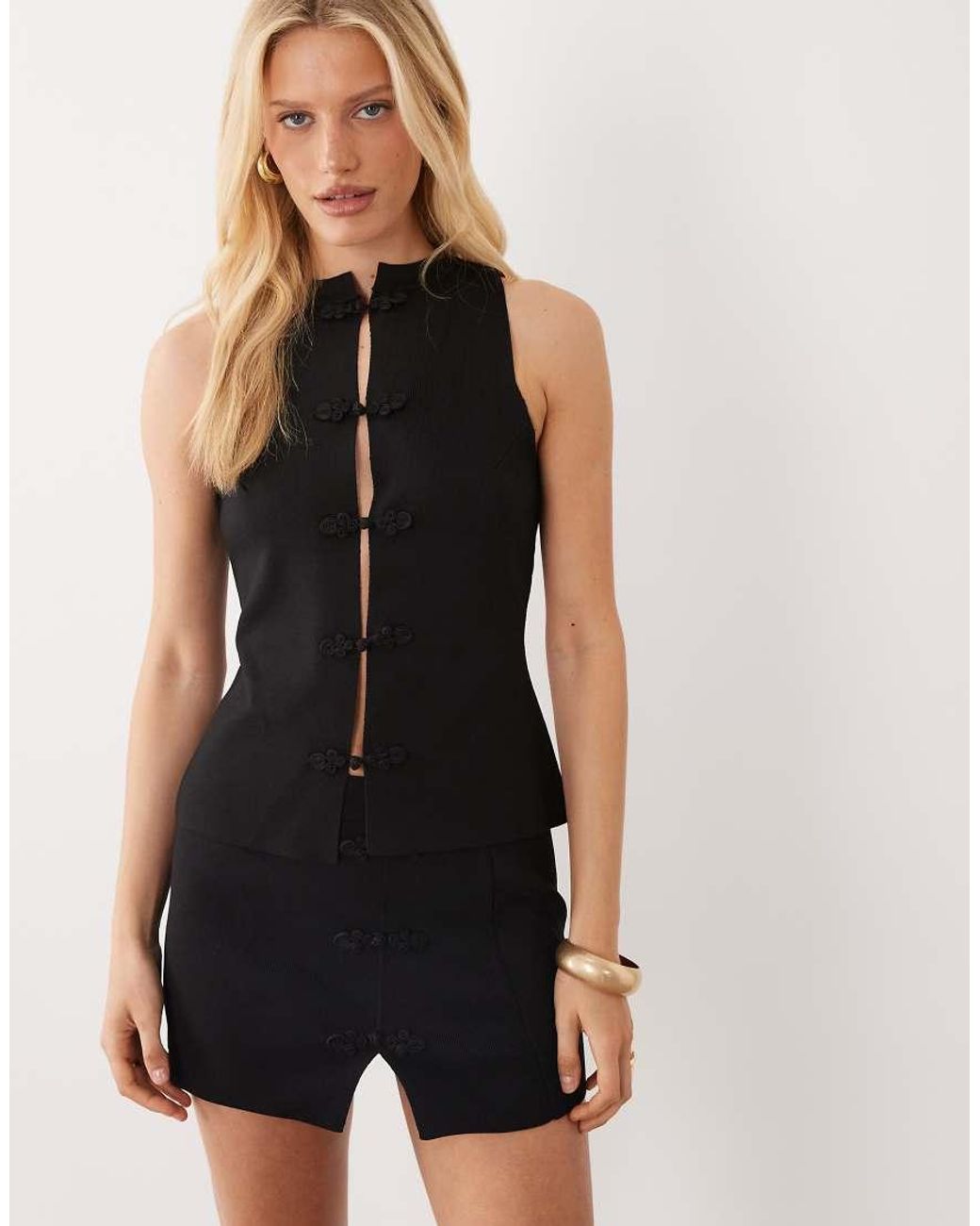 Mango Black Pekin Tailored Sleeveless Vest Top With Bow Detail