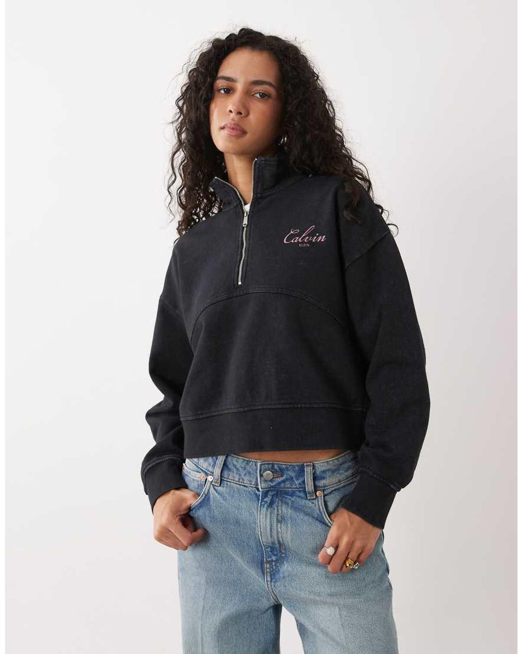 Calvin Klein Black French Terry Quarter Zip