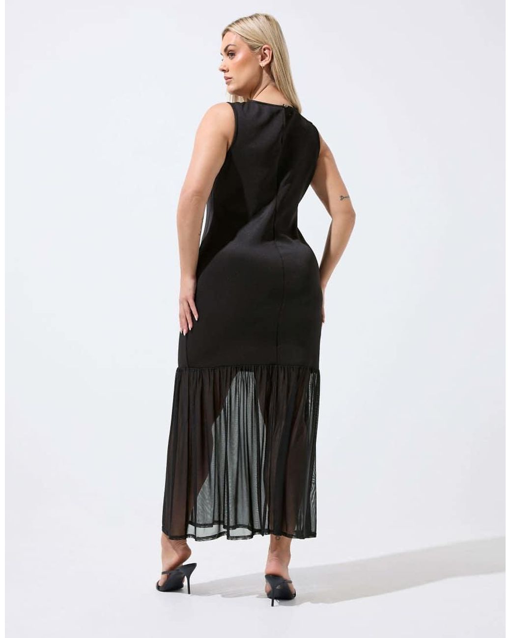 Yours Clothing Black Mesh Trim Maxi Dress