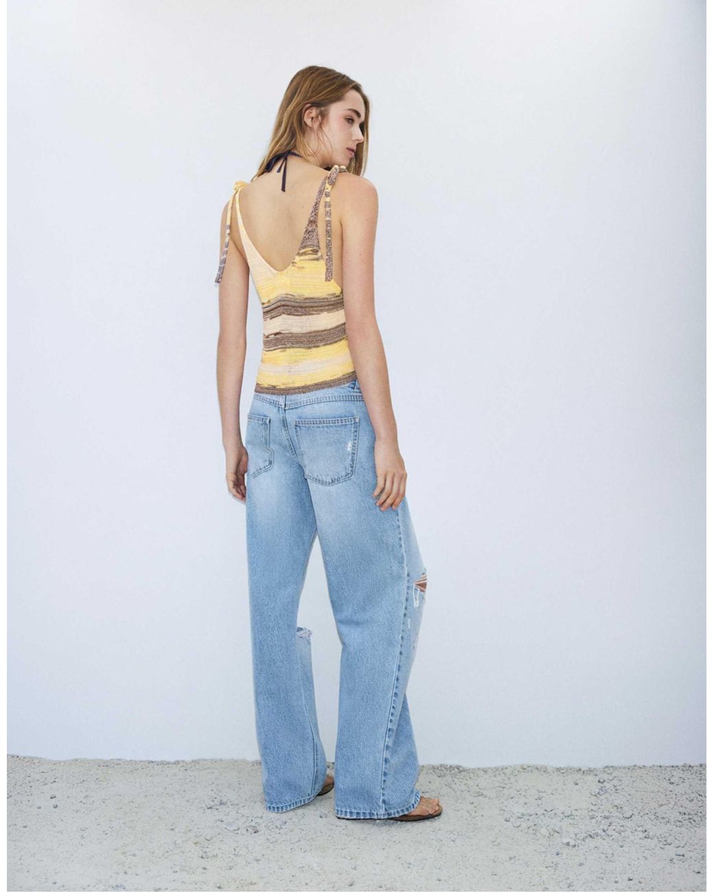 Top en maille ajourée teinte par section Pull&Bear en coloris White