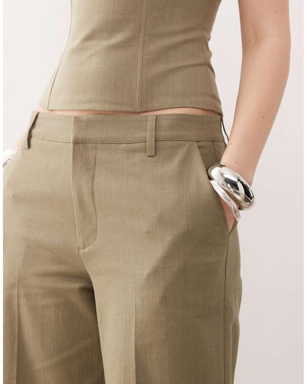 Lioness Natural Elements Linen Look Cotton Low Waisted Tailored Wide Leg Trousers Co-ord