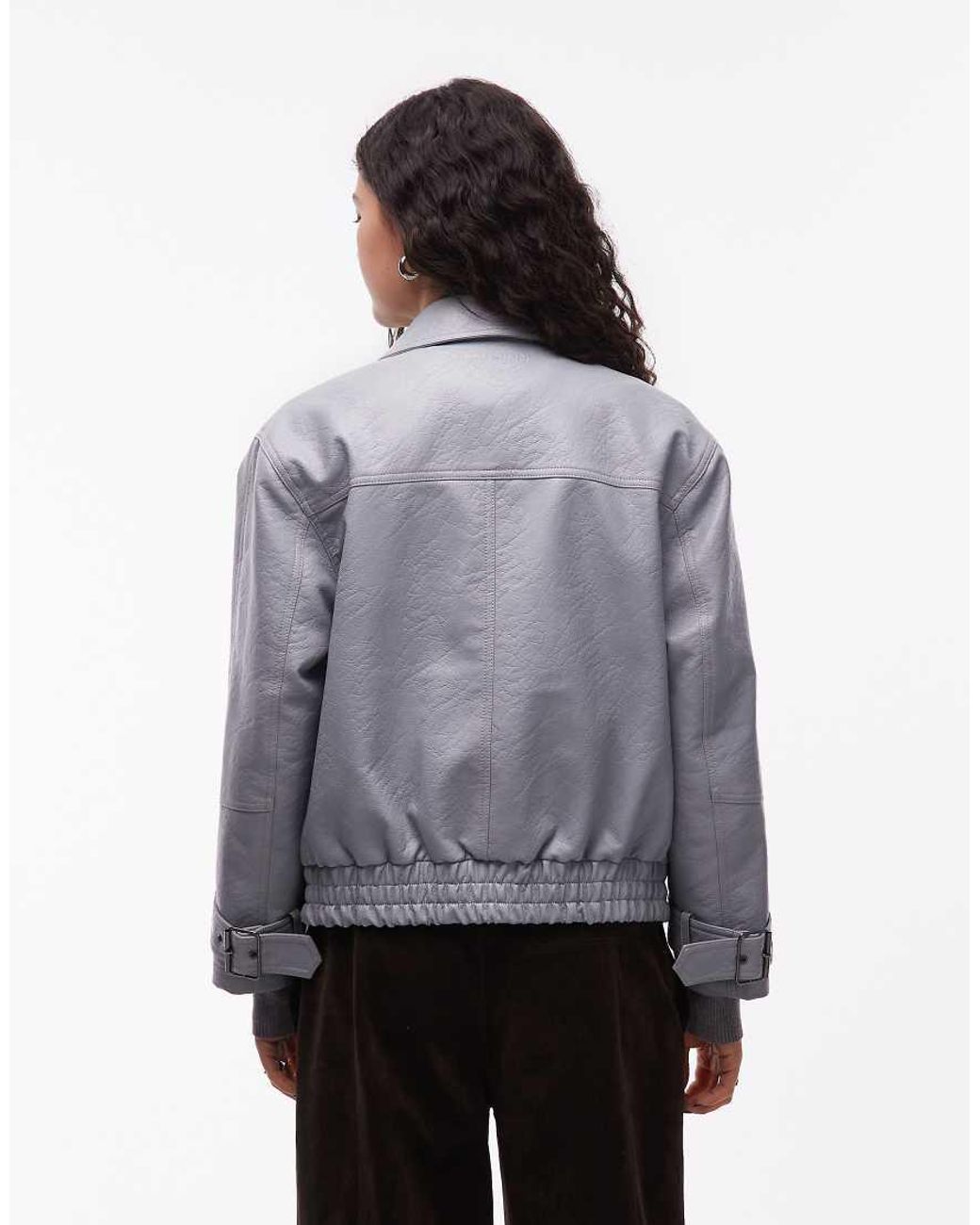 Collusion Gray Collar Detail Hardware Pu Jacket