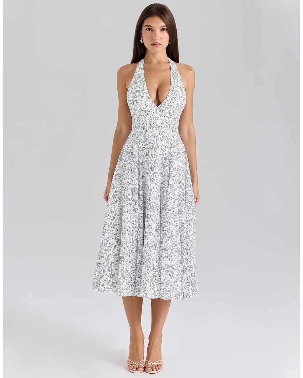 House Of Cb White Solada Print Georgette Halter Sundress