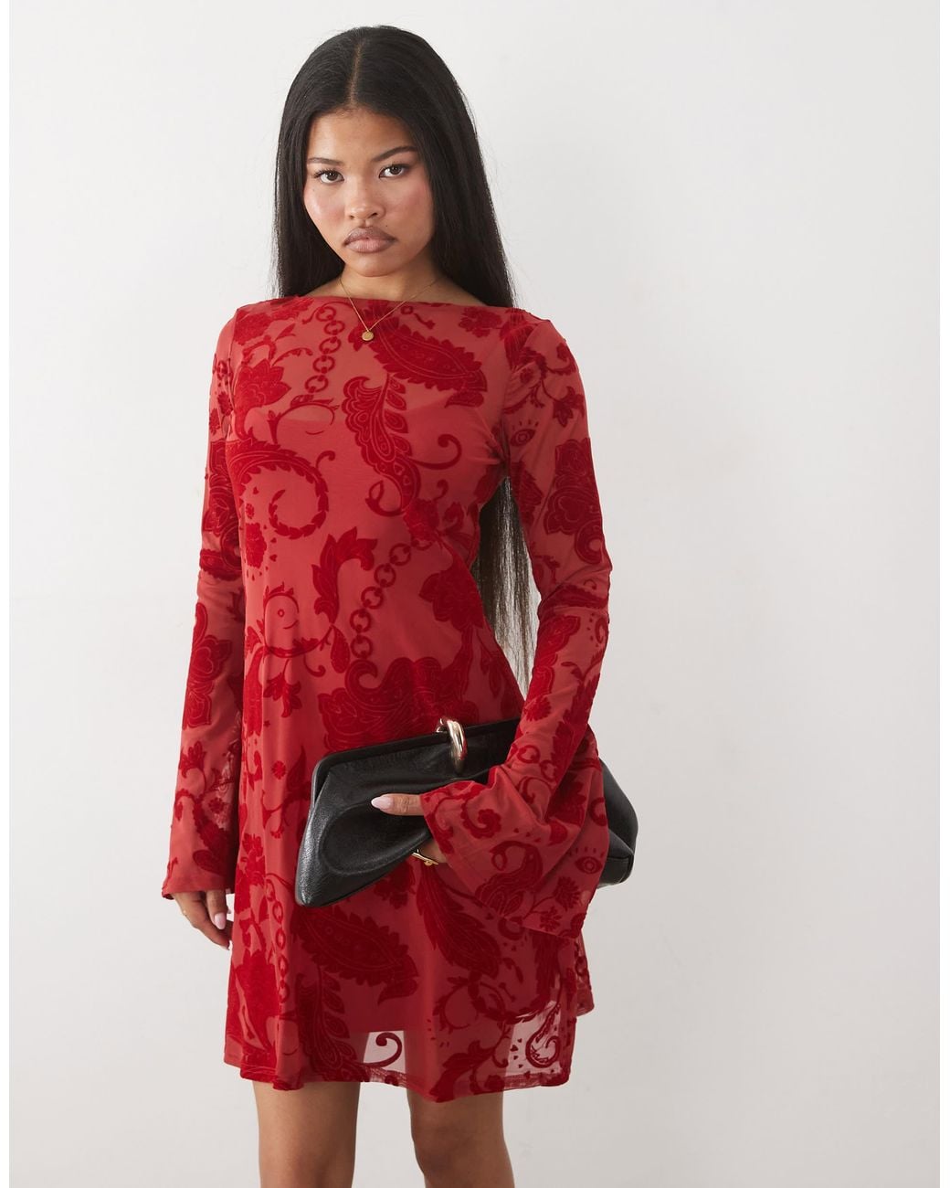 Never Fully Dressed Red Aria Mesh Devoure Mini Dress