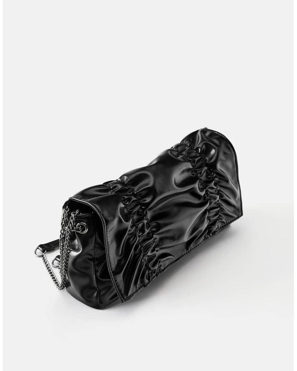 Pull&Bear Black Ruched Chain Shoulder Bag