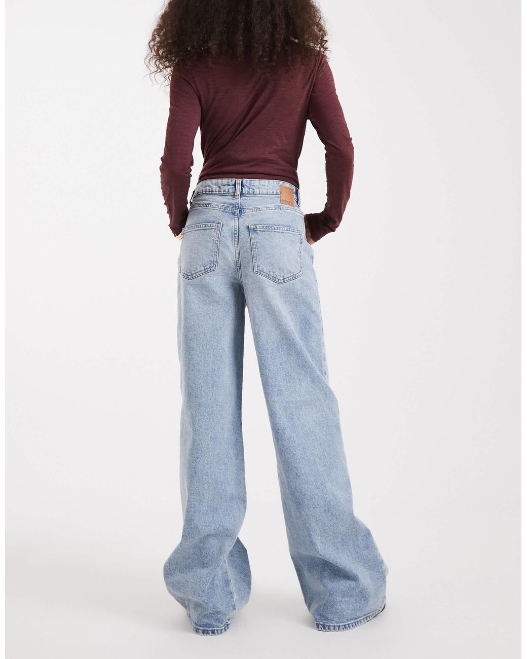 Selma - jean large à taille haute - denim clair Pieces en coloris Blue