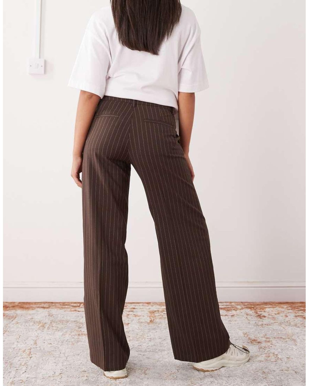 Monki Brown High Waist Wide Leg Tailored Trousers