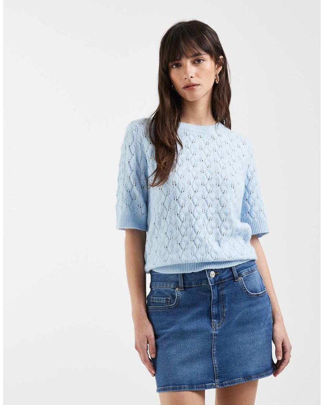 Pieces Blue Short Sleeve Textured Knit Jumper