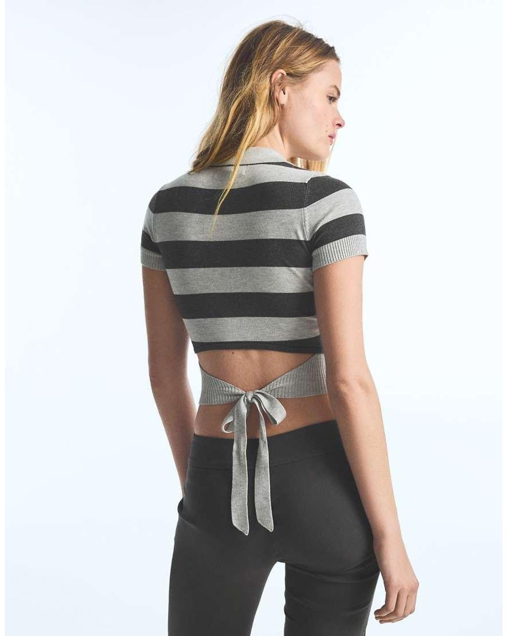 Bershka White Short-Sleeved Stripe Knit Jumper