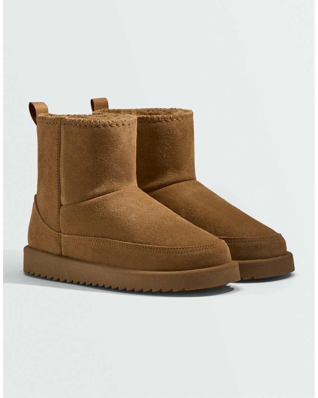 Oysho Brown Leather Ankle Boots
