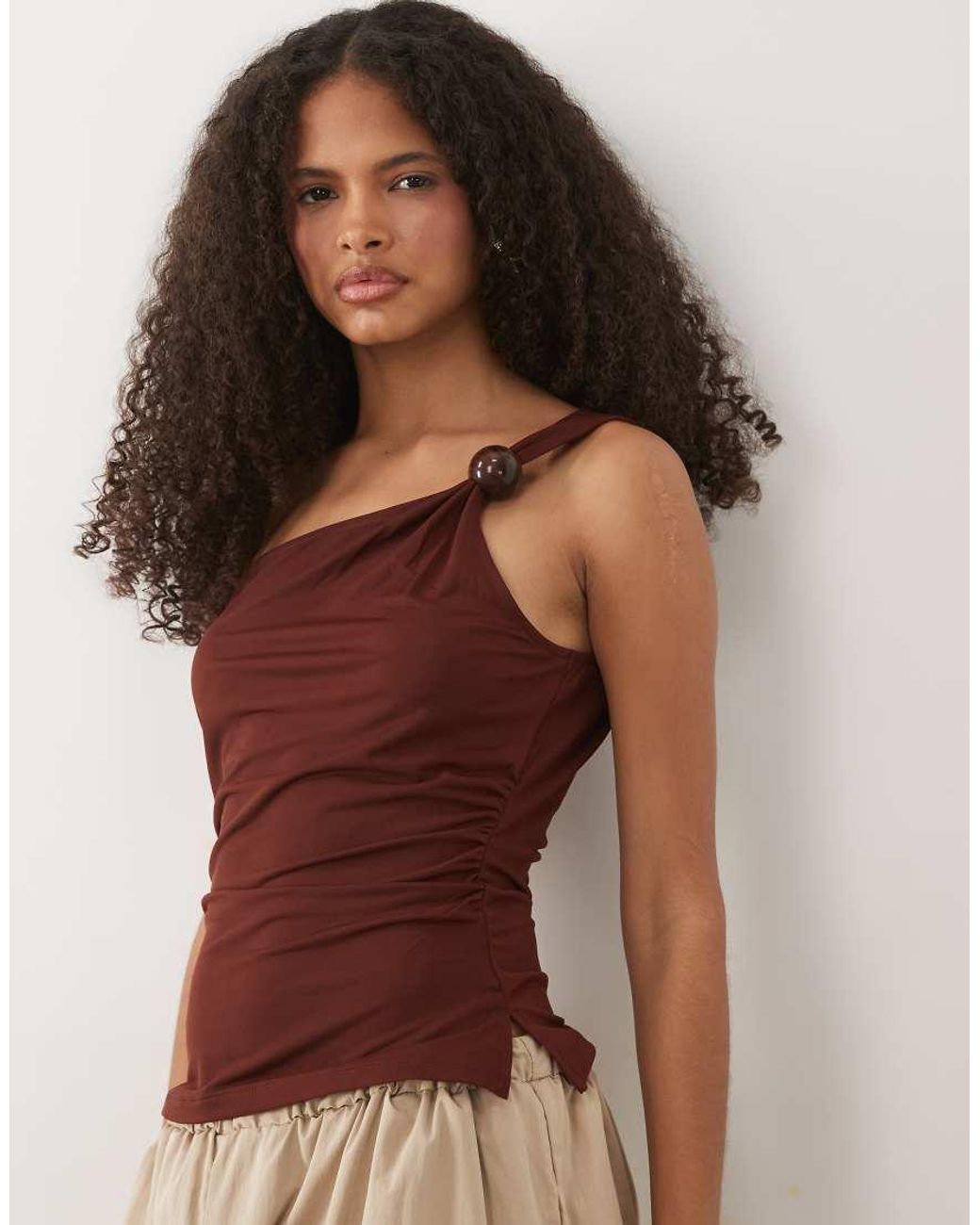 Mango Brown One Shoulder Top With Beading Detail