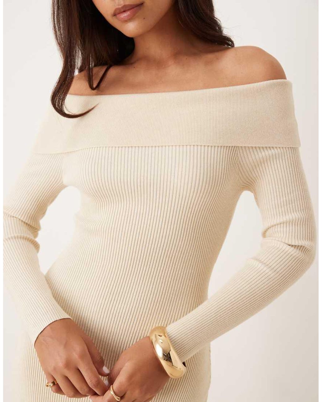 Glamorous Natural Bardot Knitted Midi-Dress