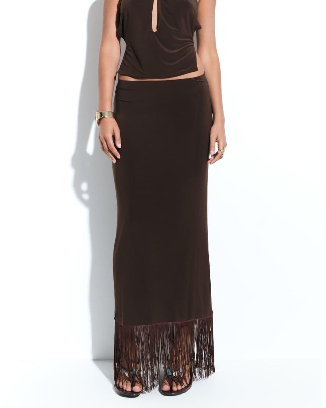 ASOS Brown Co-ord Fringed Maxi Skirt