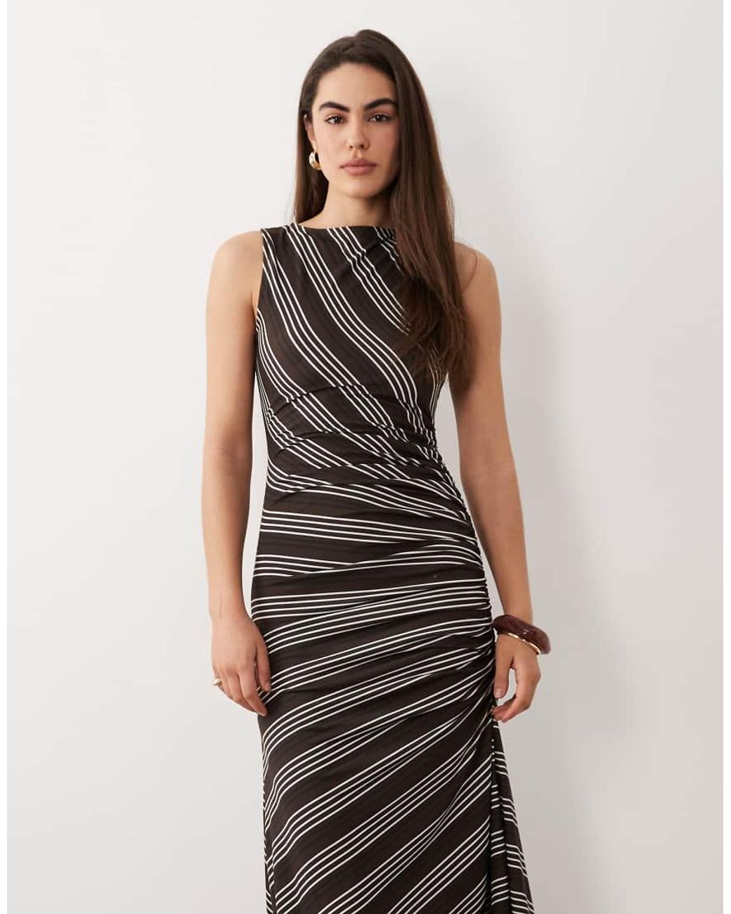 ASOS Multicolor Sleeveless With Ruching Tie Detail Midi Dress