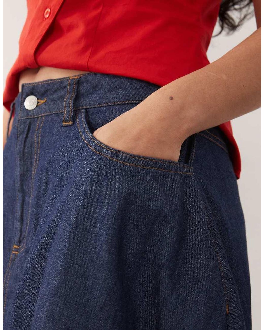 Reclaimed Vintage Blue Puffball Denim Midi Skirt