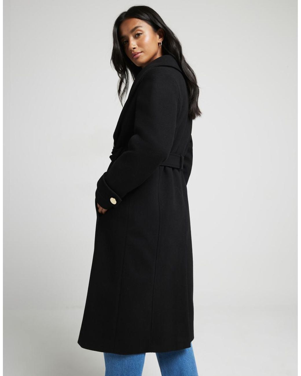 River island long black coat sale