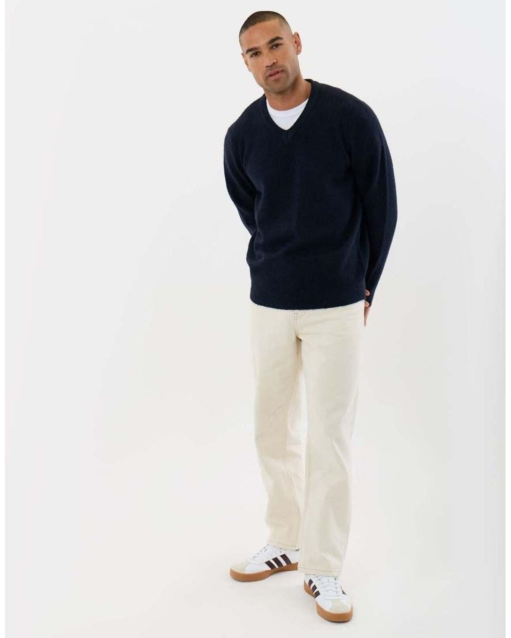 Threadbare Blue Soft V Neck Jumper for men