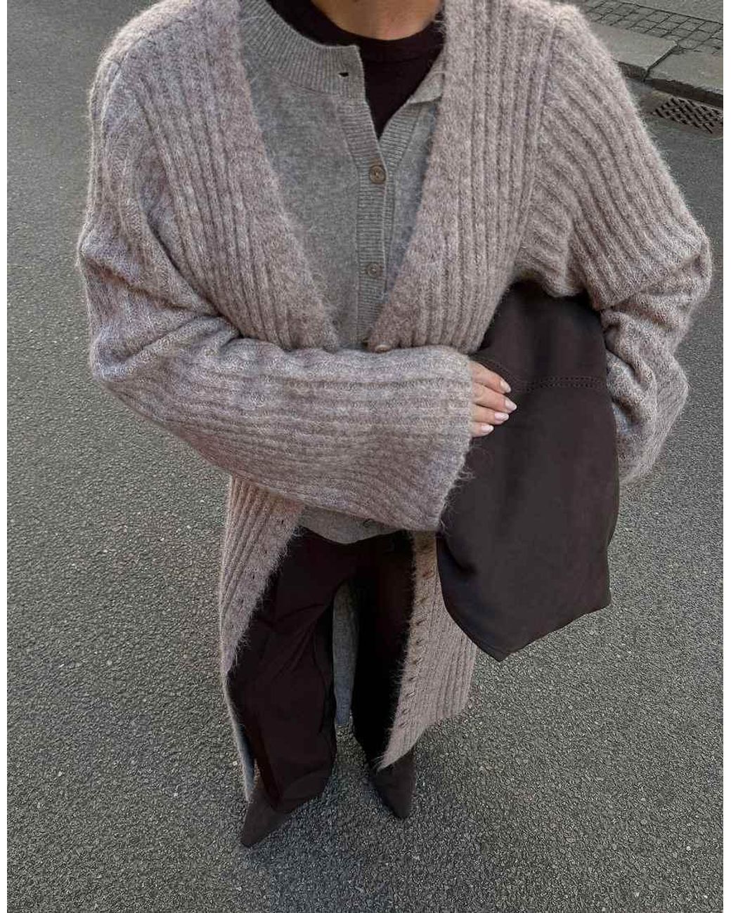 NA-KD Gray Knitted Wool Blend Cardigan Maxi Dress
